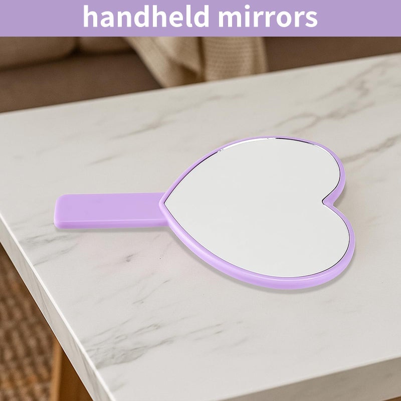 TBWHL Heart-Shaped Travel Handheld Mirror, Cosmetic Hand Mirror with Handle, Cute Hand held Mirror for Shaving Single-Sided Portable Travel Vanity Mirror for Men & Women (Purple, 1Pack) - Image 4